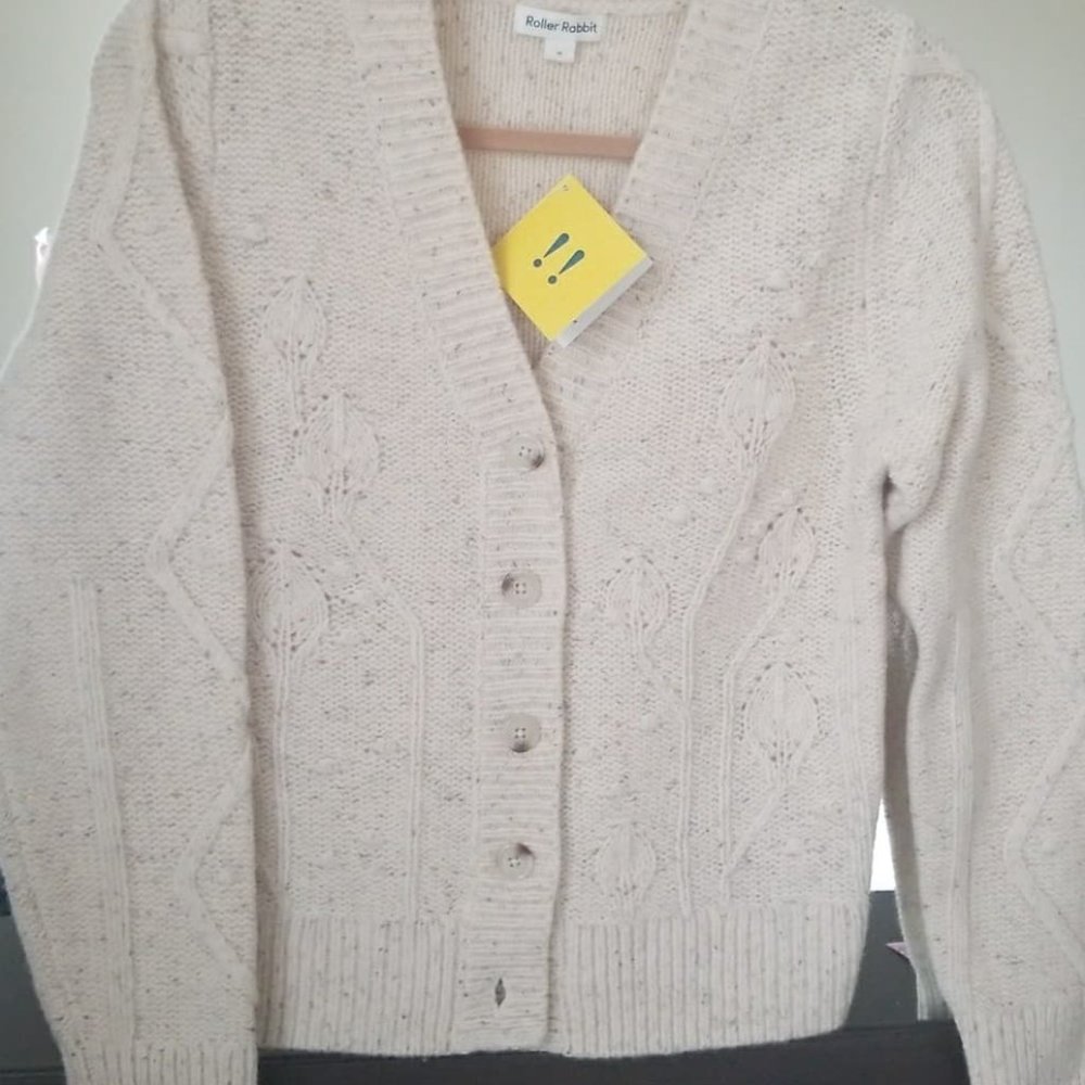 Roller Rabbit M, Ivory, Galvin Cardigan, 80% Lambs Wool, 20% Nylon